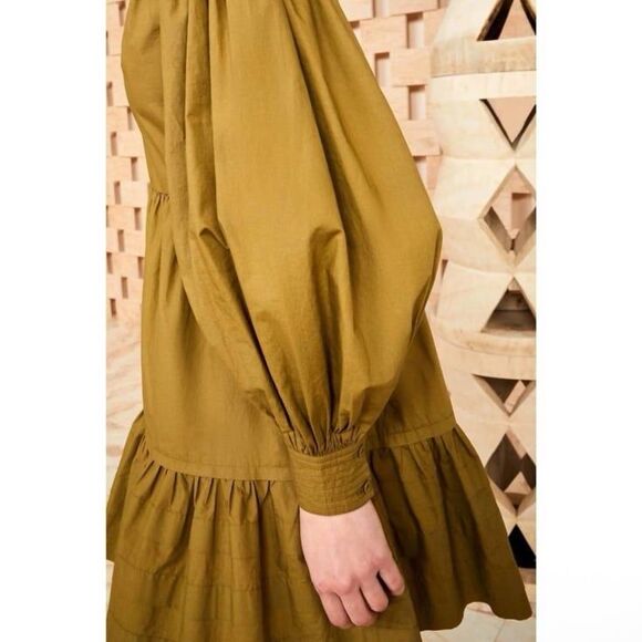 Ulla Johnson Rosa Puff-Sleeve Poplin Mini Dress in Willow Size 6 - Picture 3 of 12